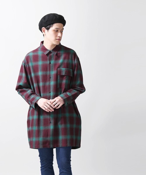 WEGO オンブレチェックバルーンロングシャツ