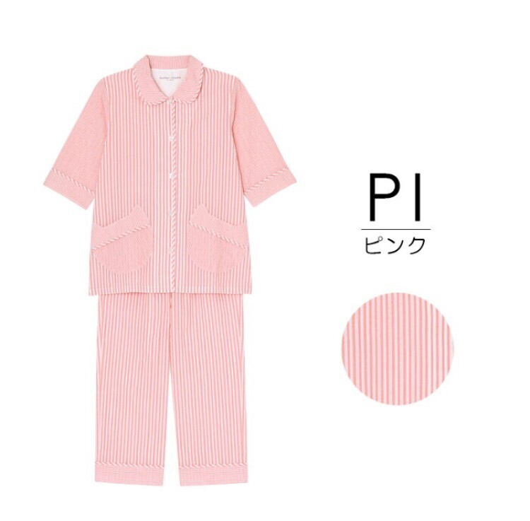 tsumori chisato SLEEP 60ローンリップル先染太ストライプ+細ストライプ 綿100％ 7分袖 9分パンツ パジャマ UDP344