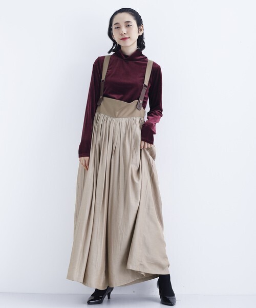 merlot ギャザーサロペットパンツ