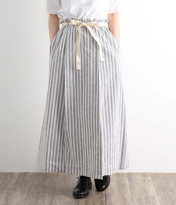 vent blanc ストレッチストライプタックギャザースカート
