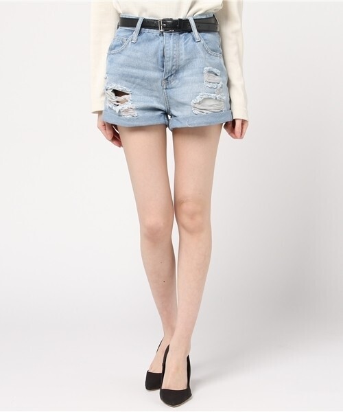 me Jane ベルト付きハードブロークンショートパンツ