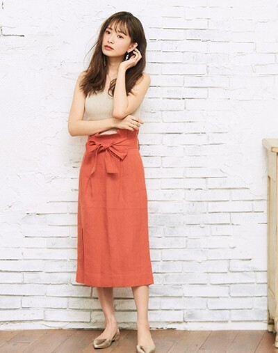 Cherie Mona ハイウエストリボン麻スカート