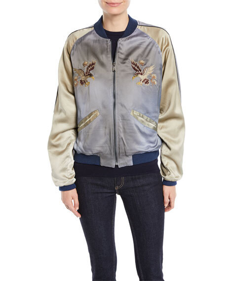 RALPH LAUREN COLLECTION Henrique Embroidered Quilted Silk Bomber Jacket