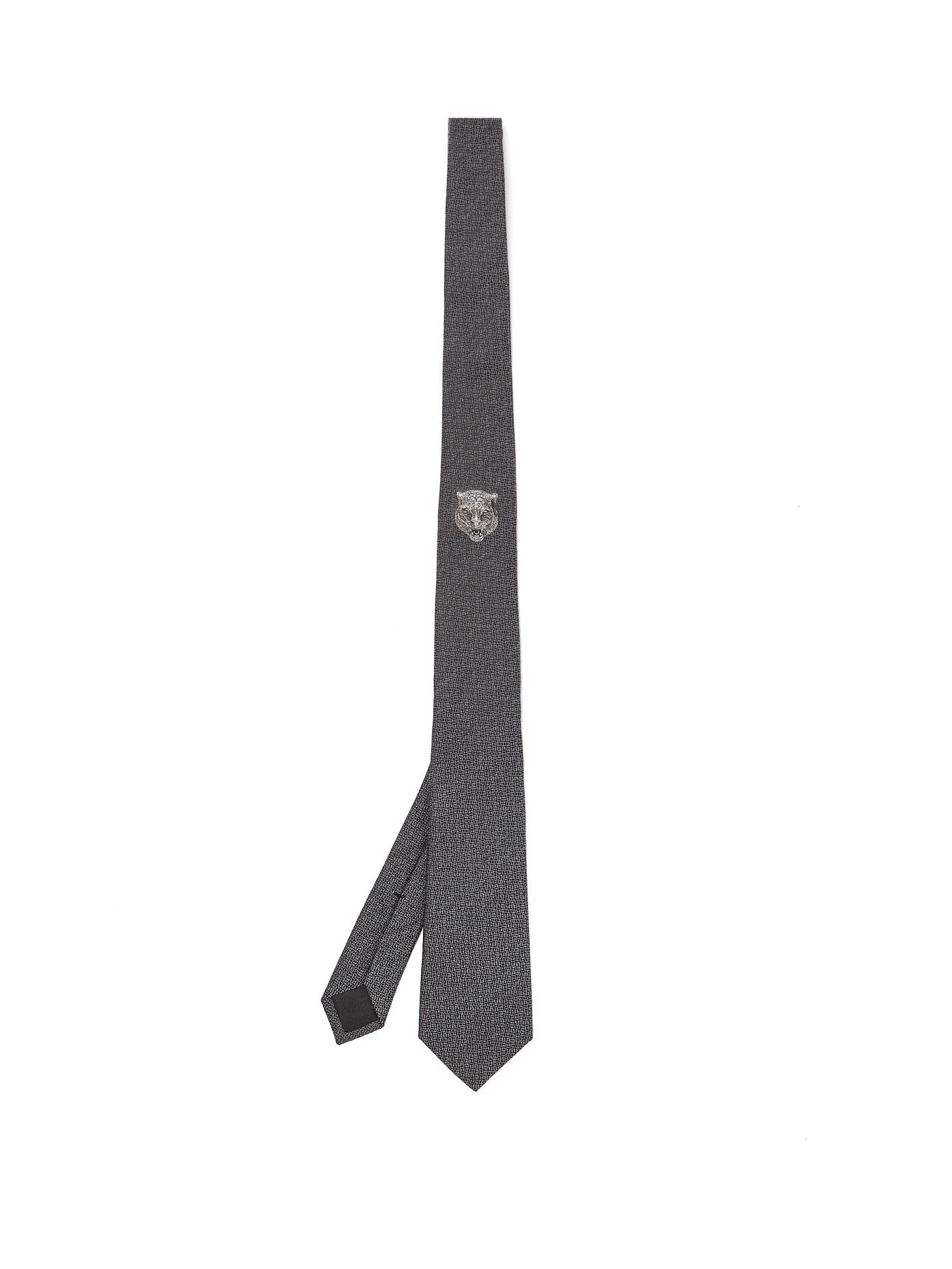 GUCCI Tiger-embroidered silk-blend tie