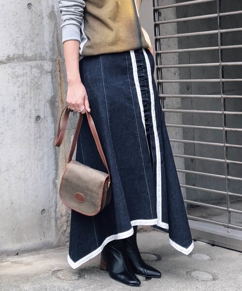 AMERI RIBBON DENIM SKIRT