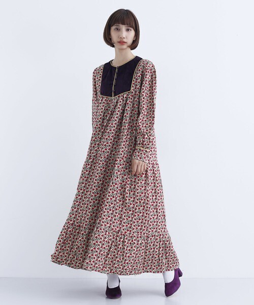 merlot 小花柄ベロアワンピース