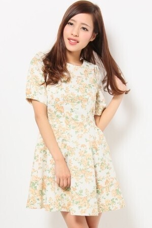 CECIL McBEE 花柄ジャガードタックワンピ