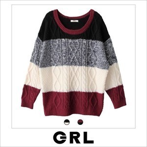 GRL 配色ケーブルニット