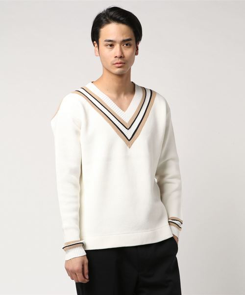 SUPERTHANKS LINE-RIB V-NECK KNIT