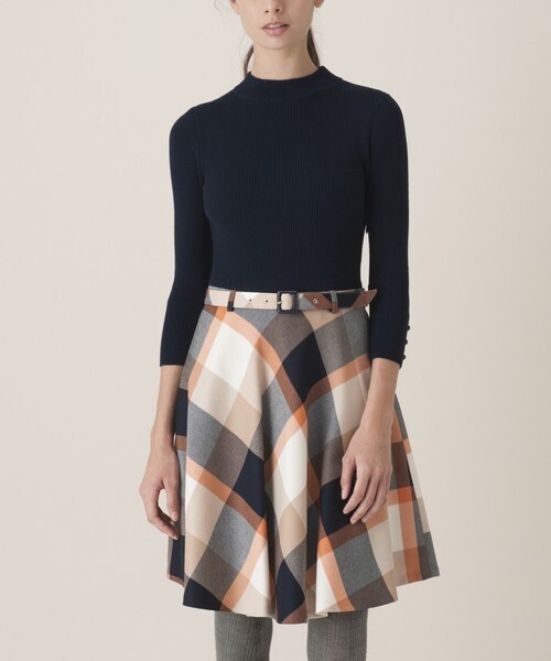 BLUE LABEL CRESTBRIDGE クレストブリッジチェックウールビエラニットドッキングワンピース