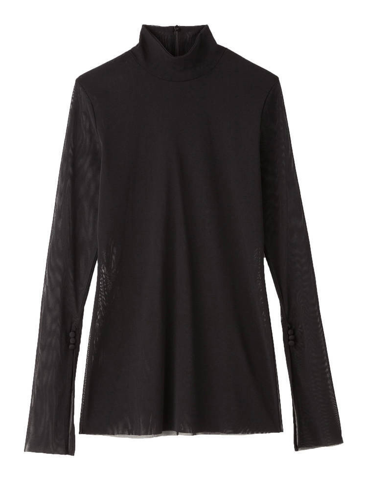 UN3D. FLARE SLEEVE MESH TOP