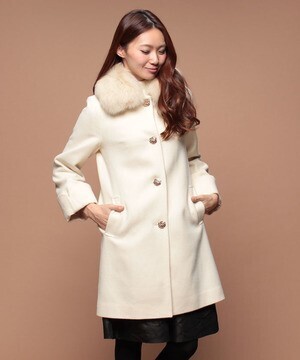 QUEENS COURT ＦＯＸファー付ウールコート