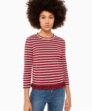 kate spade new york ストライプ フリンジ ニット トップ
