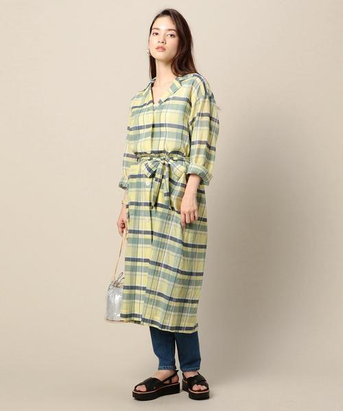 BEAUTY&YOUTH UNITED ARROWS BY コットンシルクチェックベルトコート
