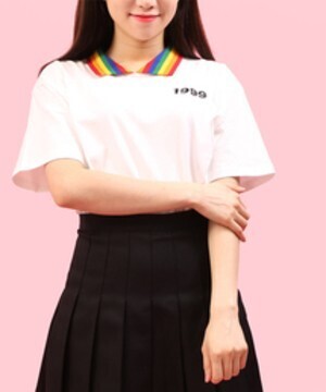 W♡C レインボー襟付きTシャツ