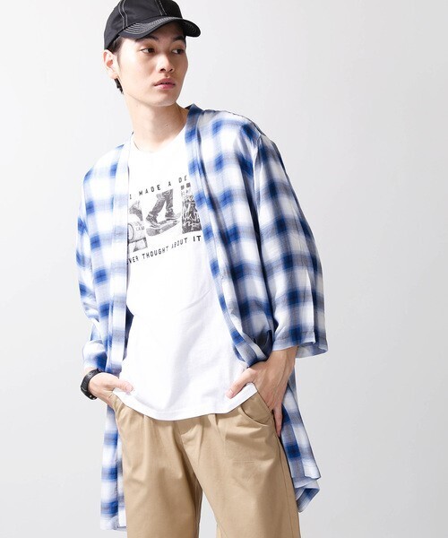WEGO 7分袖オンブレチェックガウン