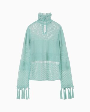 mame Net Lace Knit Fringe Long Sleeves Tops