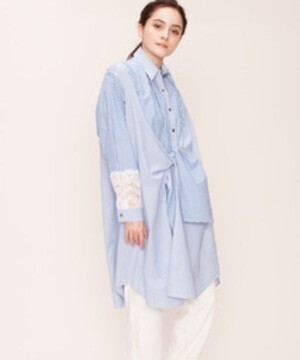 LANVIN en Bleu ストライプシャツワンピース