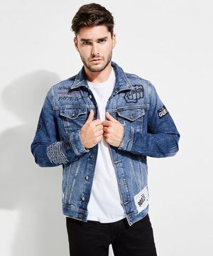 GUESS WILLIAM EMBROIDERED DENIM JACKET