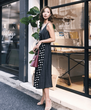 LADYMADE ブロッキングロングキャミワンピース