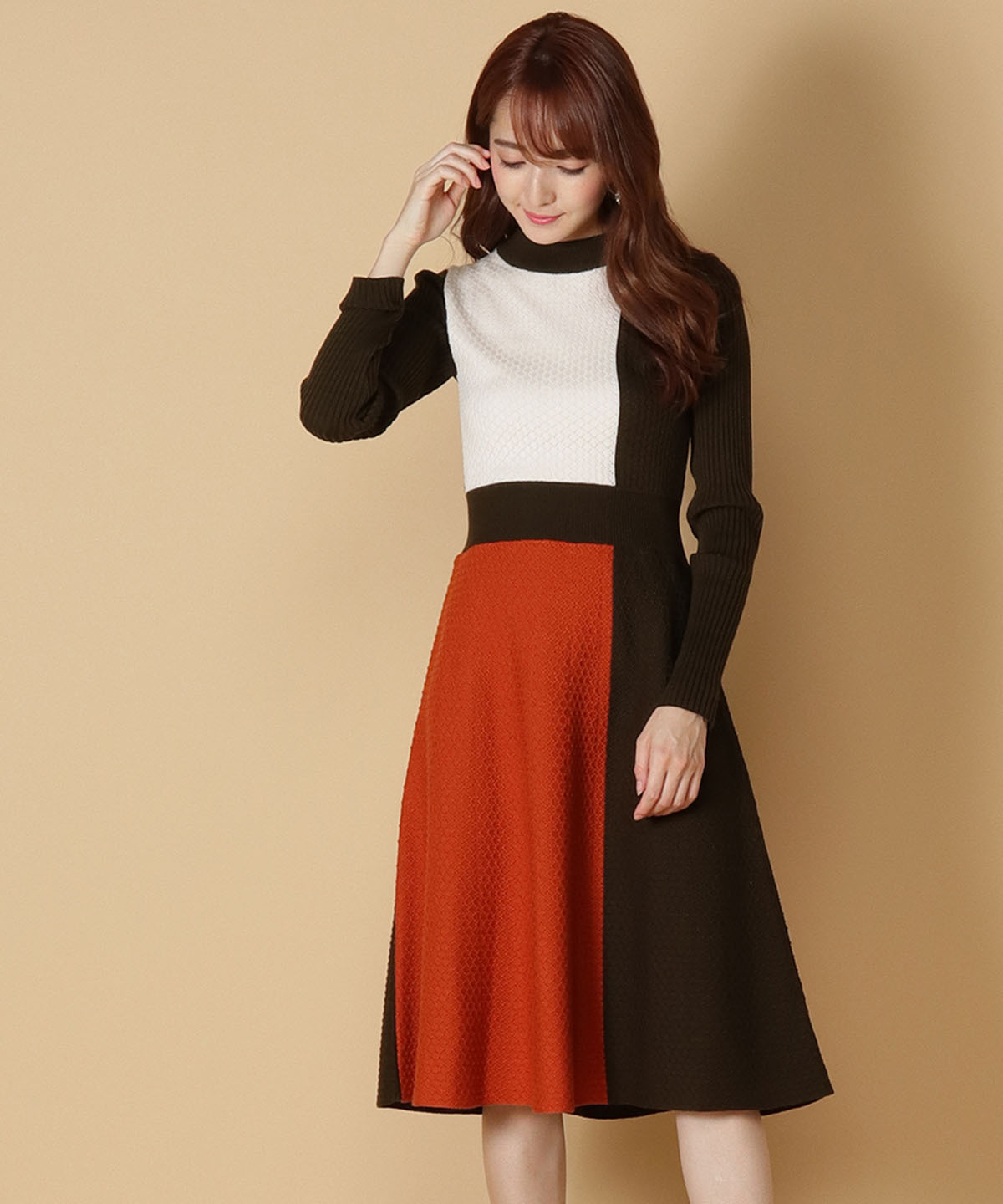 And Couture インターシャ配色ワンピース