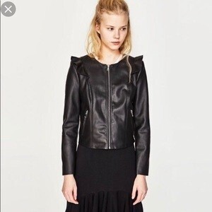 ZARA Leather Effect Jacket With Frills
