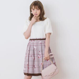 LODISPOTTO チェックフローラルレトロタックフレアースカート