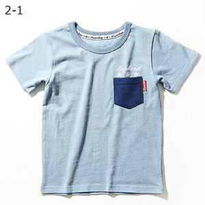 devirock ポケット付カットデニムワンポイント刺繍半袖Tシャツ