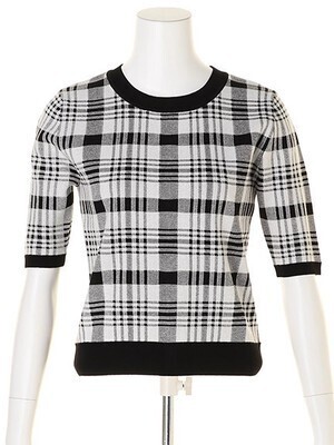 Mystrada バックパールチェック半袖ニット