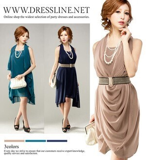 DressLine ベルト付き シフォンドレープアレンジ ワンピースドレス