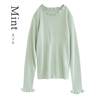 e-zakkamania stores ラメMIXリブニット フリルネックプルオーバー