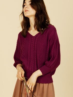 FREDY&GLOSTER 【fredy emue】柄編みVネックプルオーバーニット
