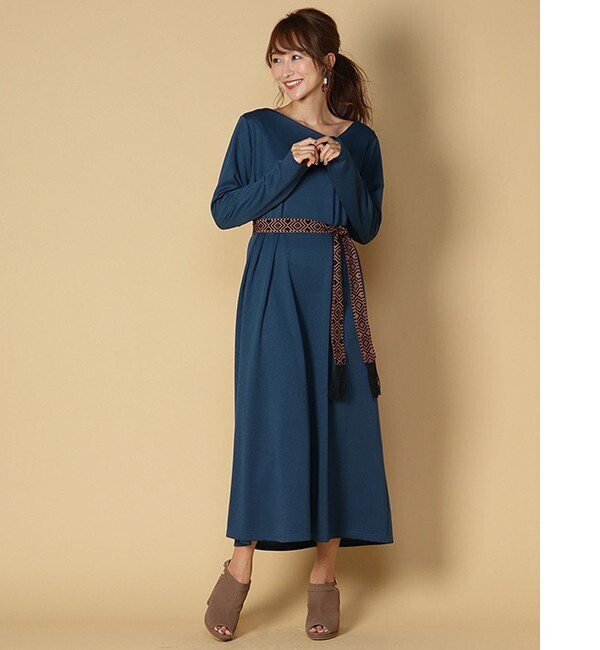 And Couture アシメネックベルト付きAラインワンピース