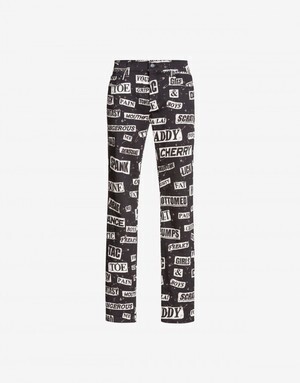 Moschino パンクワードプリントのコットンロングパンツ