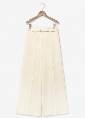 PLST バックサテンストレッチベルト付きワイドパンツ