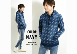 ONE 4 PREMIUM インディゴ染め裏毛ALOHAプリントプルオーバーPK