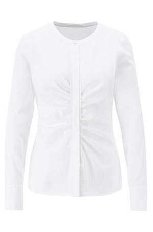 HUGO BOSS Collarless blouse in stretch satin with ruching detail