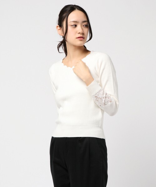 MISCH MASCH 衿スカラ刺繍袖レースニット