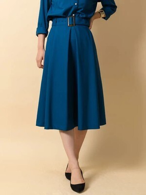 TONAL ウールライクワイドベルトタックフレアスカート