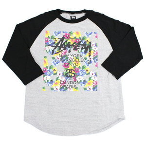 STUSSY フラワーパネルワールドツアーラグラン七分丈ロンT