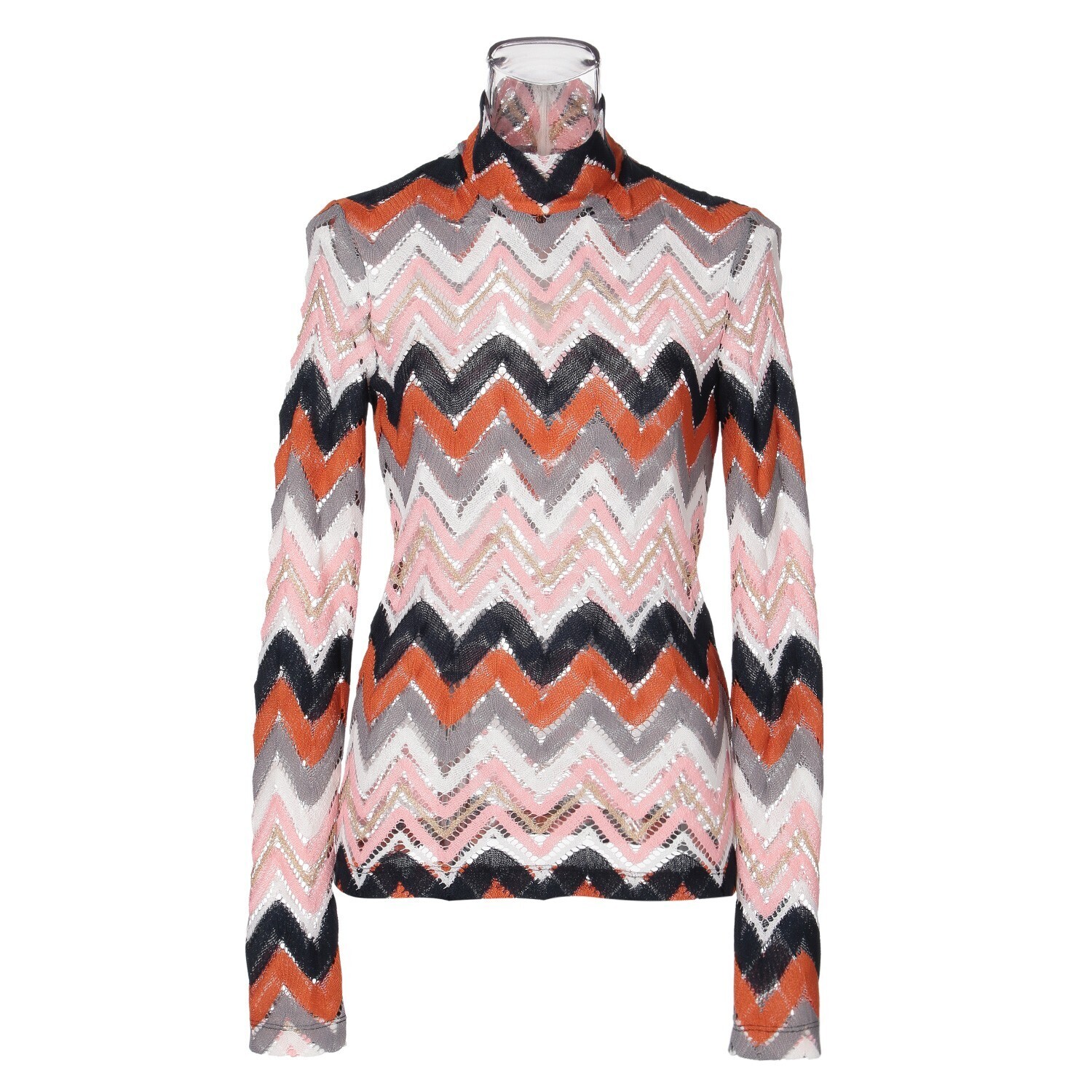 VIVIENNE TAM ZIGZAG LACE TURTLE NECK TOP