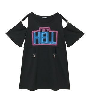 HELLCATPUNKS I NEED HELL オープンショルダーTシャツワンピース