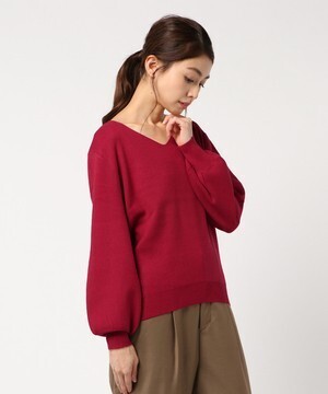 MEW'S REFINED CLOTHES 洗えるVボリューム袖ニット