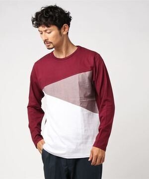 ikka 斜め切り替えロングTシャツ