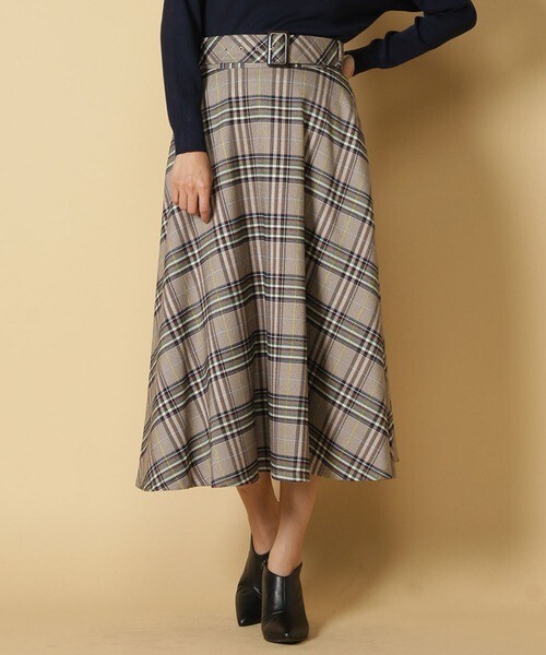 And Couture カラーグレンチェックポーチ付きスカート