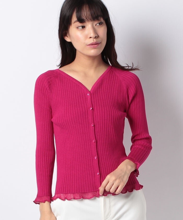 ANAYI レーヨンナイロンRIBフリルカーディガン