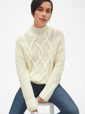 GAP テクスチャー ケーブルニット モックネック プルオーバーセーター