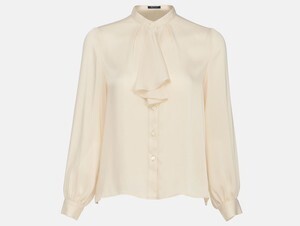 Aquascutum サテンストレッチラッフルブラウス