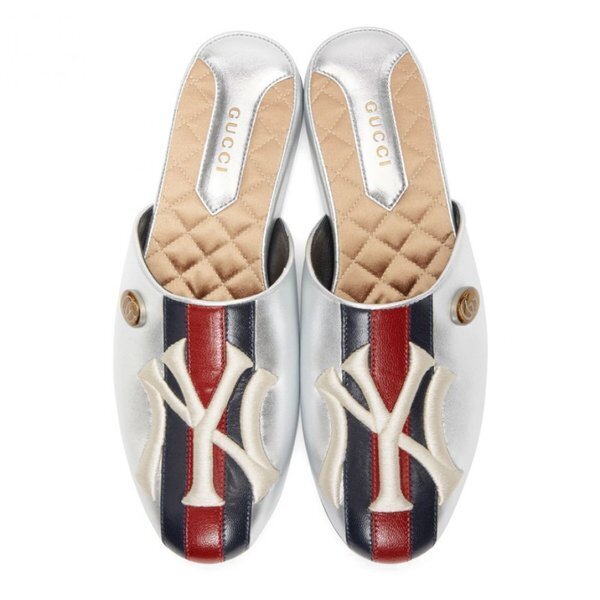GUCCI Silver NY Yankees Edition Patch Mules