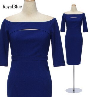 DressLine デコルテカットアウト×タイトスリーブ ストレッチワンピースドレス